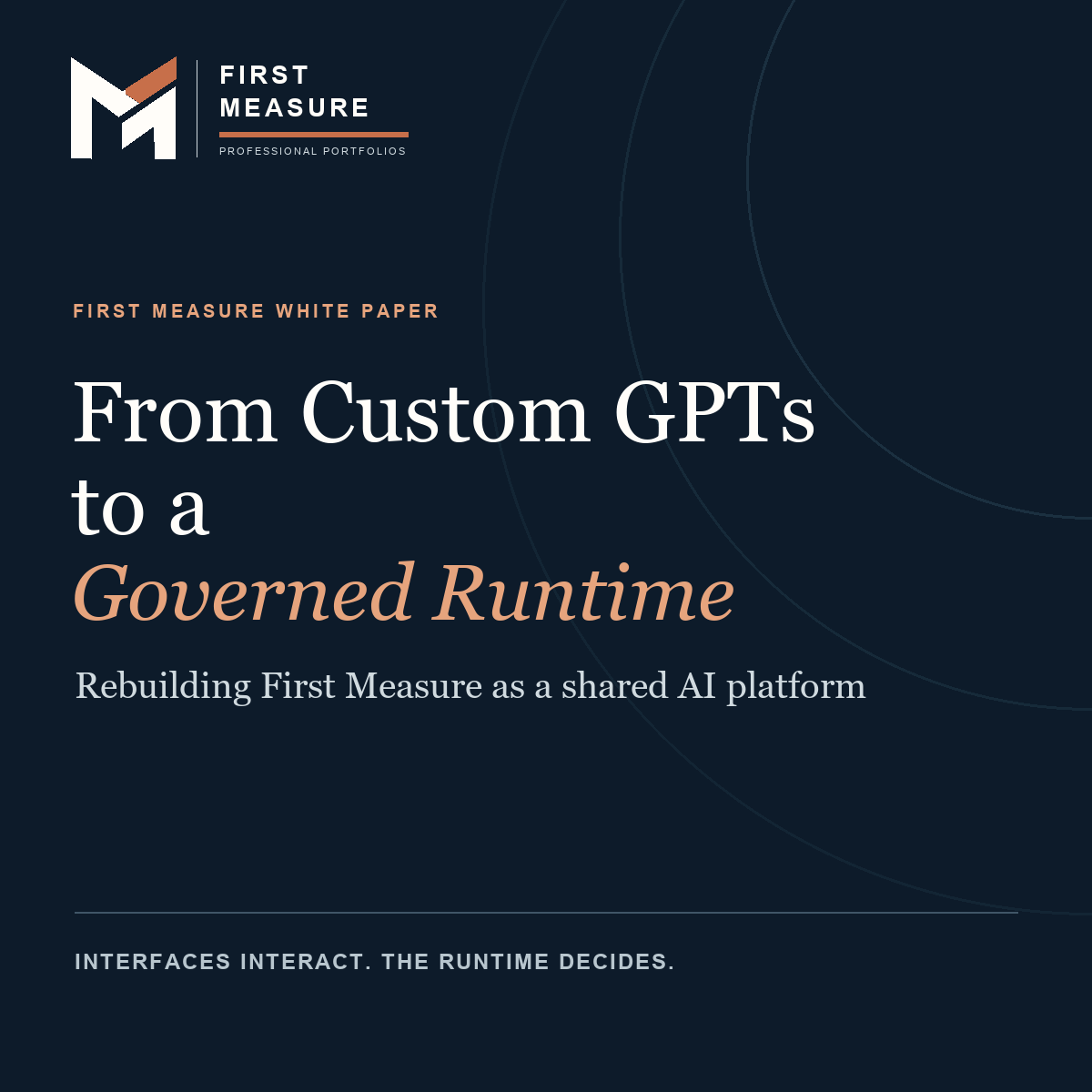 Cover graphic for From Custom GPTs to a Governed Runtime, a white paper on governed AI systems architecture.